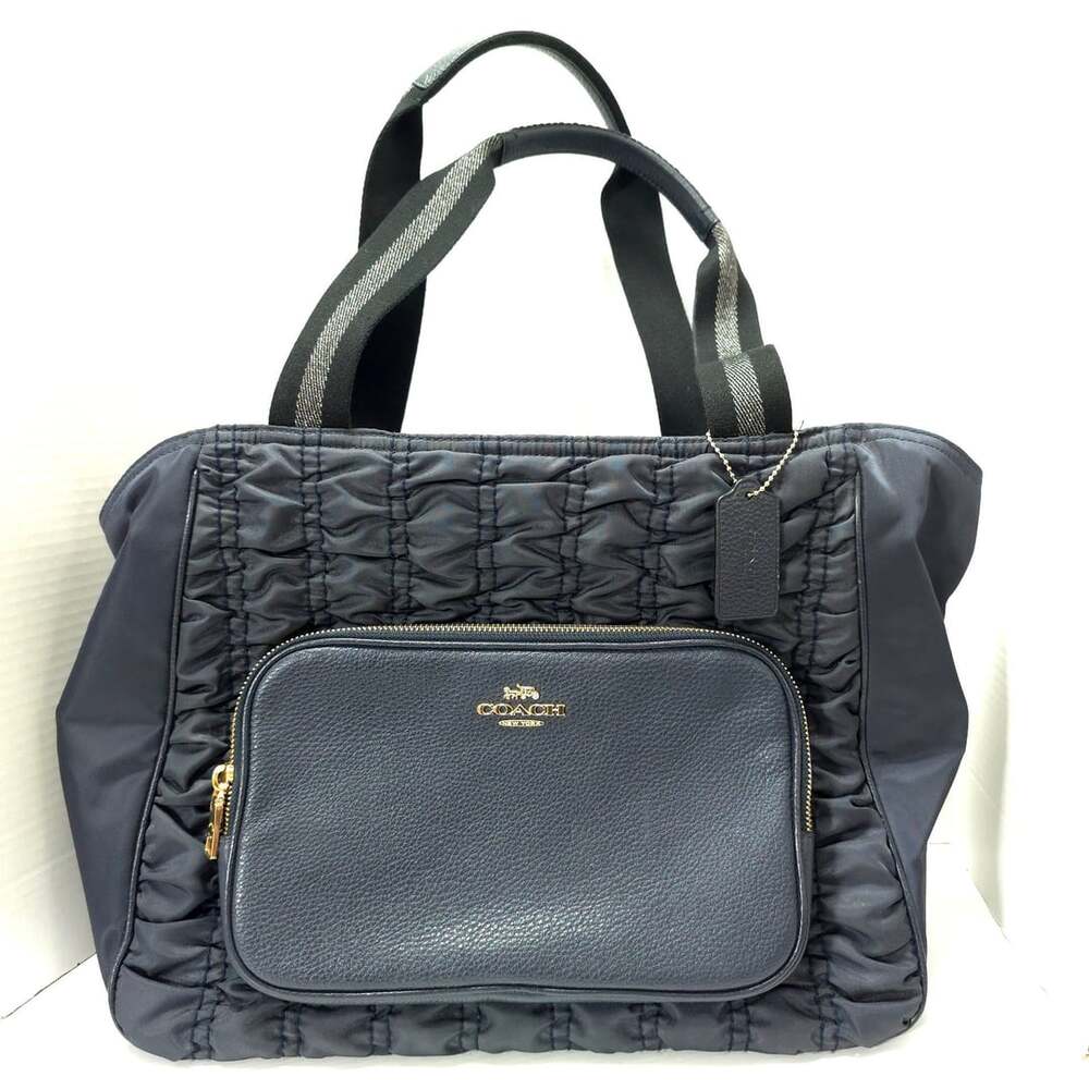 Coach Court Tote With Ruching Midnight Blue Nylon Bag